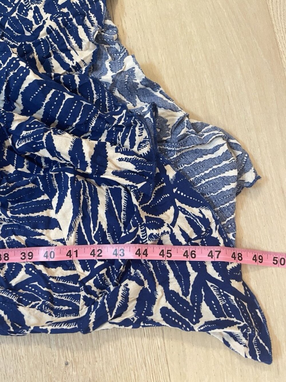 (SOLD) Kindred Anthropologie Maxi Dress Blue Leaves Flutter Sleeve, XL - Picture 7 of 8